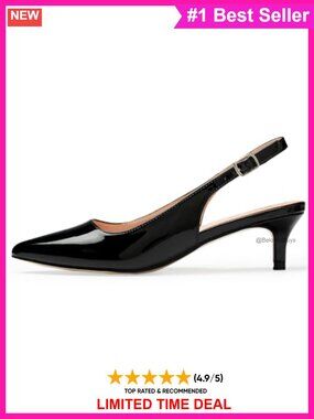 Patent Leather Kitten Heel Slingback Pumps Closed Toe Office Heels